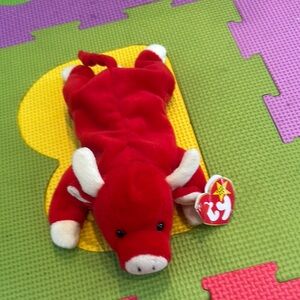 Ty Red and White Plush Bull Stuffed Animal